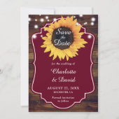 Rustic Burgundy Sunflower Wedding Save The Date (Voorkant)