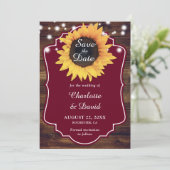 Rustic Burgundy Sunflower Wedding Save The Date (Staand voorkant)