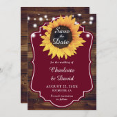 Rustic Burgundy Sunflower Wedding Save The Date (Voorkant / Achterkant)