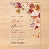 Rustic Burgundy Terracotta Floral Bridal Shower Acryl Uitnodigingen (Voorkant)