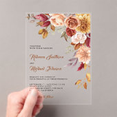 Rustic Burgundy Terracotta Floral Wedding Acryl Uitnodigingen (Insitu (Draagbaar))