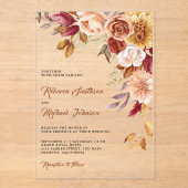 Rustic Burgundy Terracotta Floral Wedding Acryl Uitnodigingen (Voorkant)