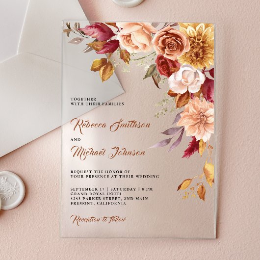 Rustic Burgundy Terracotta Floral Wedding Acryl Uitnodigingen