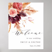 Rustic Burgundy Terracotta Floral Wedding Welkom Poster (Voorkant)
