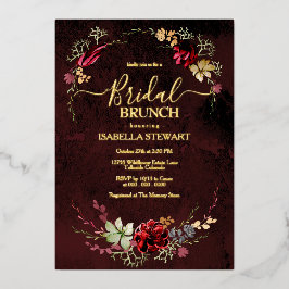 Rustic Burgundy Waterverf Chic Boho Bridal Brunch Folie Uitnodiging