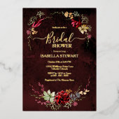 Rustic Burgundy Waterverf Chic Boho Vrijgezellenfe Folie Uitnodiging (Voorkant)