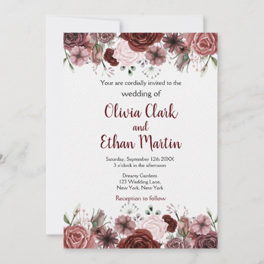 Rustic Burgundy Waterverf Floral Kaart (Voorkant)