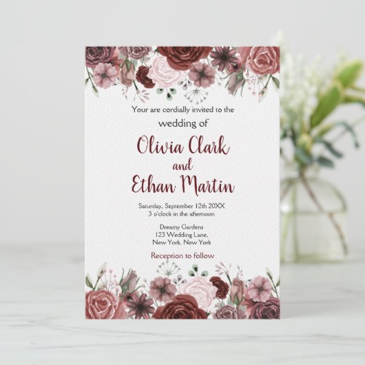 Rustic Burgundy Waterverf Floral Kaart (Staand voorkant)