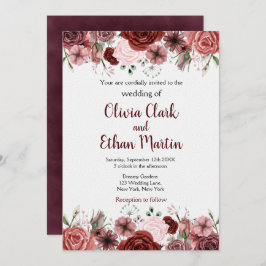 Rustic Burgundy Waterverf Floral Kaart