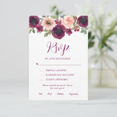 Rustic Burgundy Waterverf Floral RSVP Kaartje (Staand voorkant)