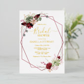 Rustic Burgundy Waterverf Flowers Vrijgezellenfees Folie Uitnodiging (Staand Voorkant)