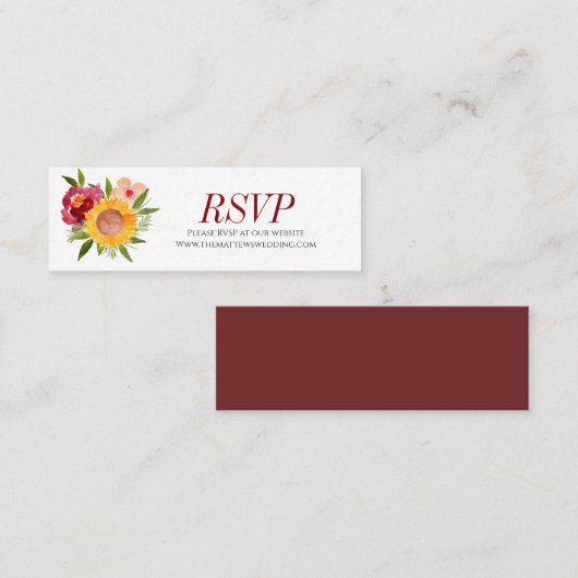 Rustic Burgundy-websitekaart voor florale bruiloft Mini Visitekaartje (Voorkant / Achterkant)