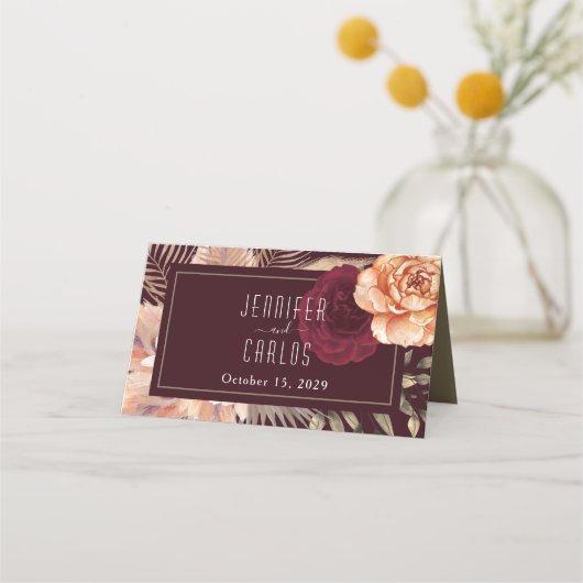 Rustic Burgundy Wedding Place Card Plaatskaartje (Achterkant)