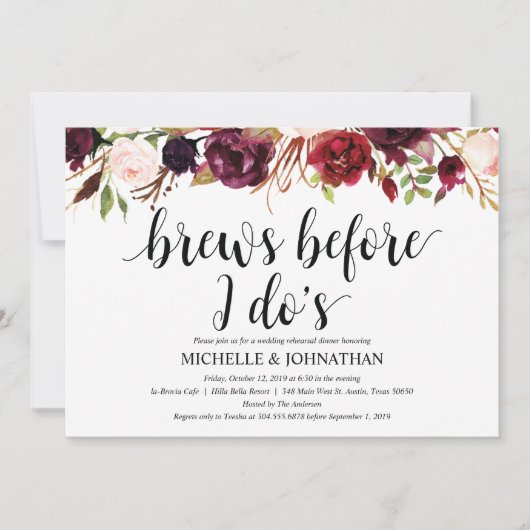 Rustic Burgundy Wedding Rehearsal Dinner Invites Kaart (Voorkant)