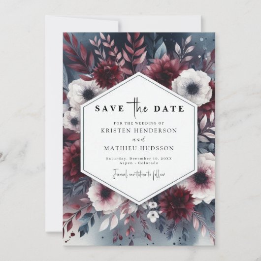 Rustic Burgundy Wedding Save The Date (Voorkant)