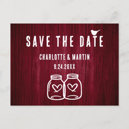 Rustic Burgundy Wedding Save the Date Briefkaart (Voorkant)
