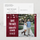 Rustic Burgundy Wedding Save the Date Photo Aankondigingskaart (Voorkant / Achterkant)