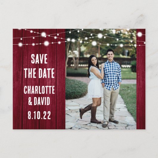 Rustic Burgundy Wedding Save the Date Photo Aankondigingskaart (Voorkant)