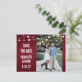 Rustic Burgundy Wedding Save the Date Photo Aankondigingskaart (Staand voorkant)