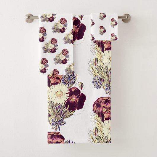 Rustic Burgundy White Blue Flowers Bouquet Floral Bad Handdoek (Insitu)