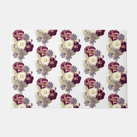 Rustic Burgundy White Blue Flowers Bouquet Floral Deurmat (Voorkant)