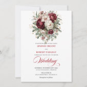 Rustic Burgundy White Floral Eucalyptus Gold Weddi Kaart (Voorkant)