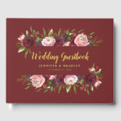Rustic Burgundy White Floral Waterverf Wedding Gastenboek (Voorkant)