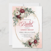 Rustic Burgundy & White Flowers Gold Bridal Shower Kaart (Voorkant)