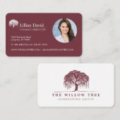 Rustic Burgundy & White Willow Tree Logo Foto Visitekaartje (Voorkant / Achterkant)