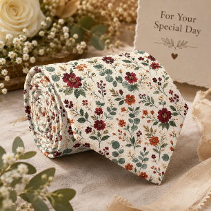 Rustic Burgundy Wildebloem & Terracotta Stropdas