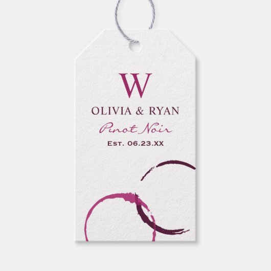 Rustic Burgundy Wine Stain Wedding Monogram Cadeaulabel (Voorkant)
