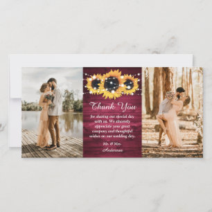 Rustic Burgundy Wood Burlap Heart - Foto Bedankkaart