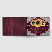 Rustic Burgundy Wood Lace Sunflower Wedding Gastenboek (Volledig)