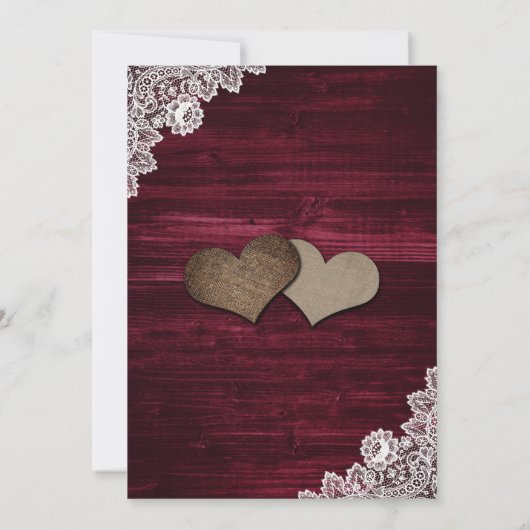 Rustic Burgundy Wood Lace Sunflower Wedding Kaart (Achterkant)