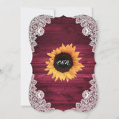 Rustic Burgundy Wood Lace Sunflower Wedding Kaart (Achterkant)