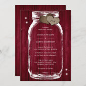 Rustic Burgundy Wood Mason Jar Wedding Invitation Kaart (Voorkant / Achterkant)
