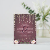 Rustic Burgundy Wood String Lights Save the Date Aankondigingskaart (Staand voorkant)