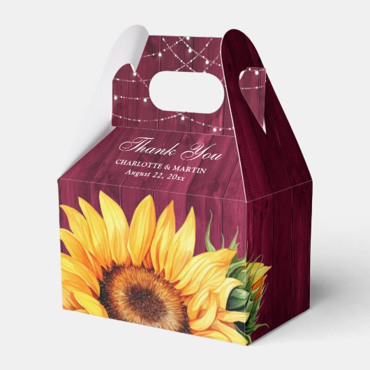 Rustic Burgundy Wood Sunflower Monogram Bedankdoosjes (Voorkant Zijde)