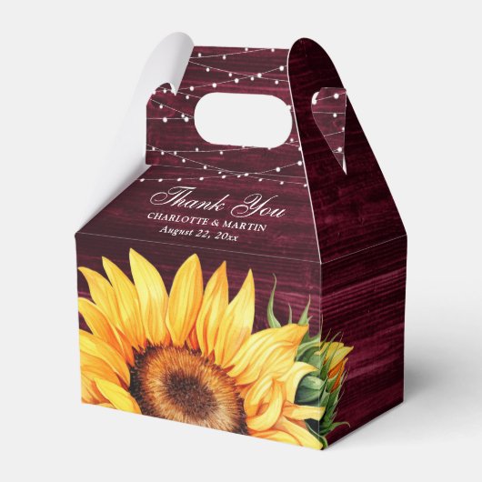 Rustic Burgundy Wood Sunflower Wedding Favor Box Bedankdoosjes (Voorkant Zijde)