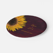 Rustic Burgundy Wood Yellow Sunflower Weddenschap Papieren Bordje (Gekanteld)
