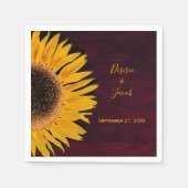 Rustic Burgundy Wood Yellow Sunflower Weddenschap Servet (Voorkant)