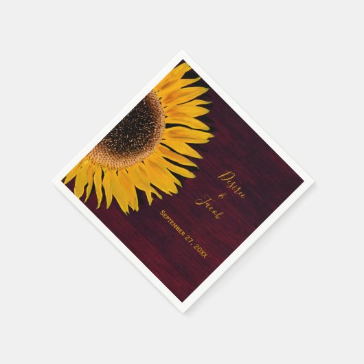 Rustic Burgundy Wood Yellow Sunflower Weddenschap Servet (Hoek)