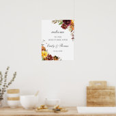 Rustic Burgundy Yellow Floral Wedding Welcome Poster (Keuken)