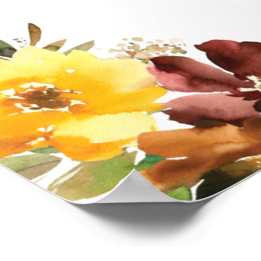 Rustic Burgundy Yellow Floral Wedding Welcome Poster (Hoek)