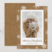 Rustic Burlap 1-fotokerstkaarten Feestdagenkaart (Voorkant / Achterkant)
