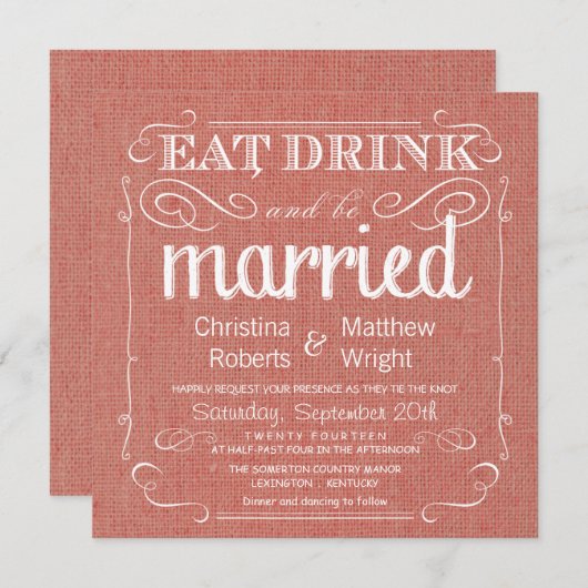 Rustic Burlap Abriot Wedding Invitations Kaart (Voorkant / Achterkant)