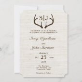 Rustic Burlap and Antler Wedding Invitation Card Kaart (Voorkant)