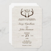 Rustic Burlap and Antler Wedding Invitation Card Kaart (Voorkant / Achterkant)