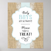 Rustic Burlap and Lace Boy Baby shower Table Sign Poster (Voorkant)