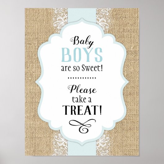 Rustic Burlap and Lace Boy Baby shower Table Sign Poster (Voorkant)